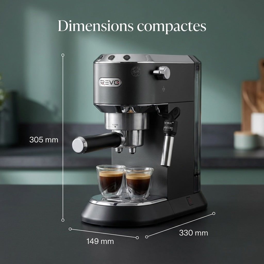 REVO Velora Espresso Machine - 15 Bar - 1350 W - Steam Nozzle - Ground Coffee & ESE Pods - 1 L Tank