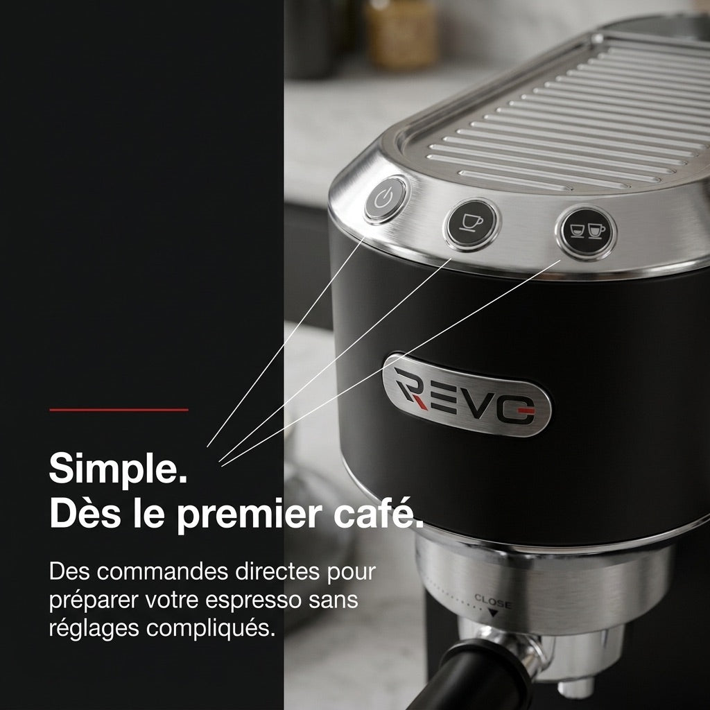 REVO Velora Espresso Machine - 15 Bar - 1350 W - Steam Nozzle - Ground Coffee & ESE Pods - 1 L Tank