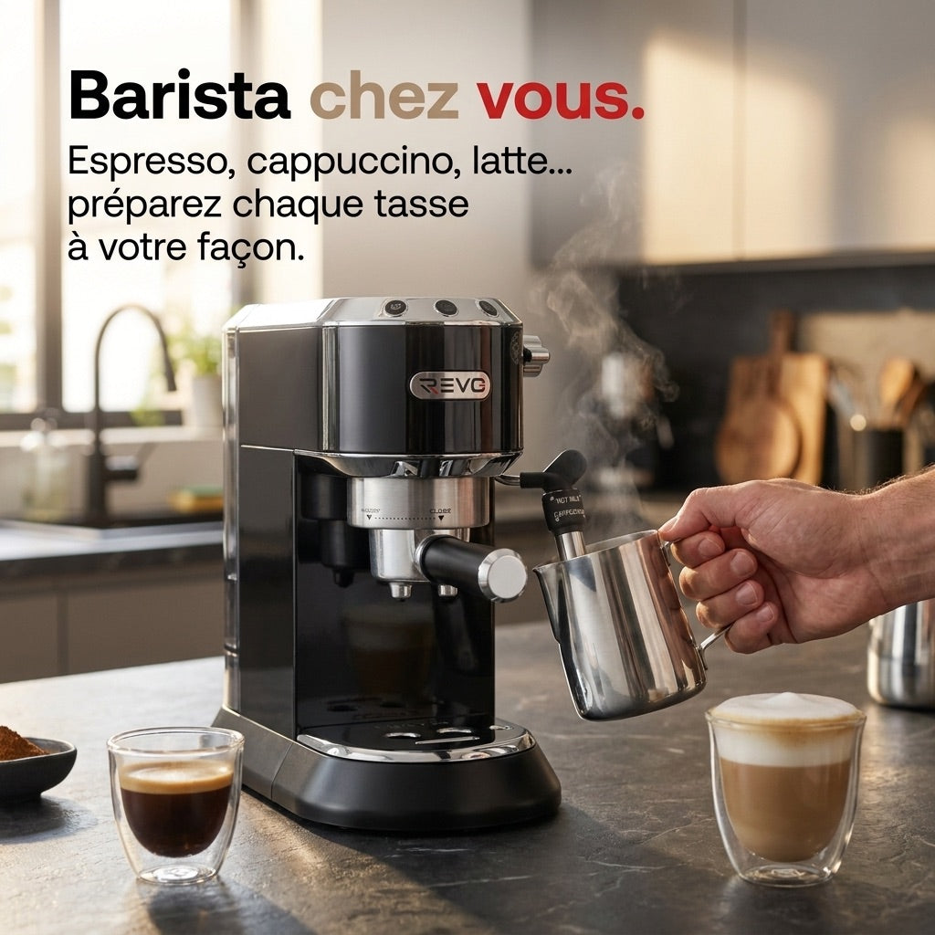 REVO Velora Espresso Machine - 15 Bar - 1350 W - Steam Nozzle - Ground Coffee & ESE Pods - 1 L Tank