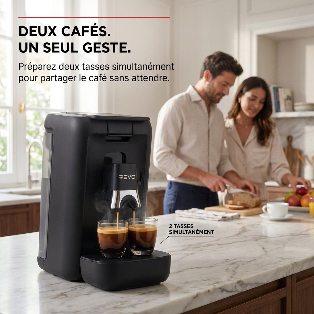 Capsule Coffee Machine REVO Duoza – 1,450 W – 3 Coffee Styles – 2 Cups Simultaneously – 1.2 L Tank