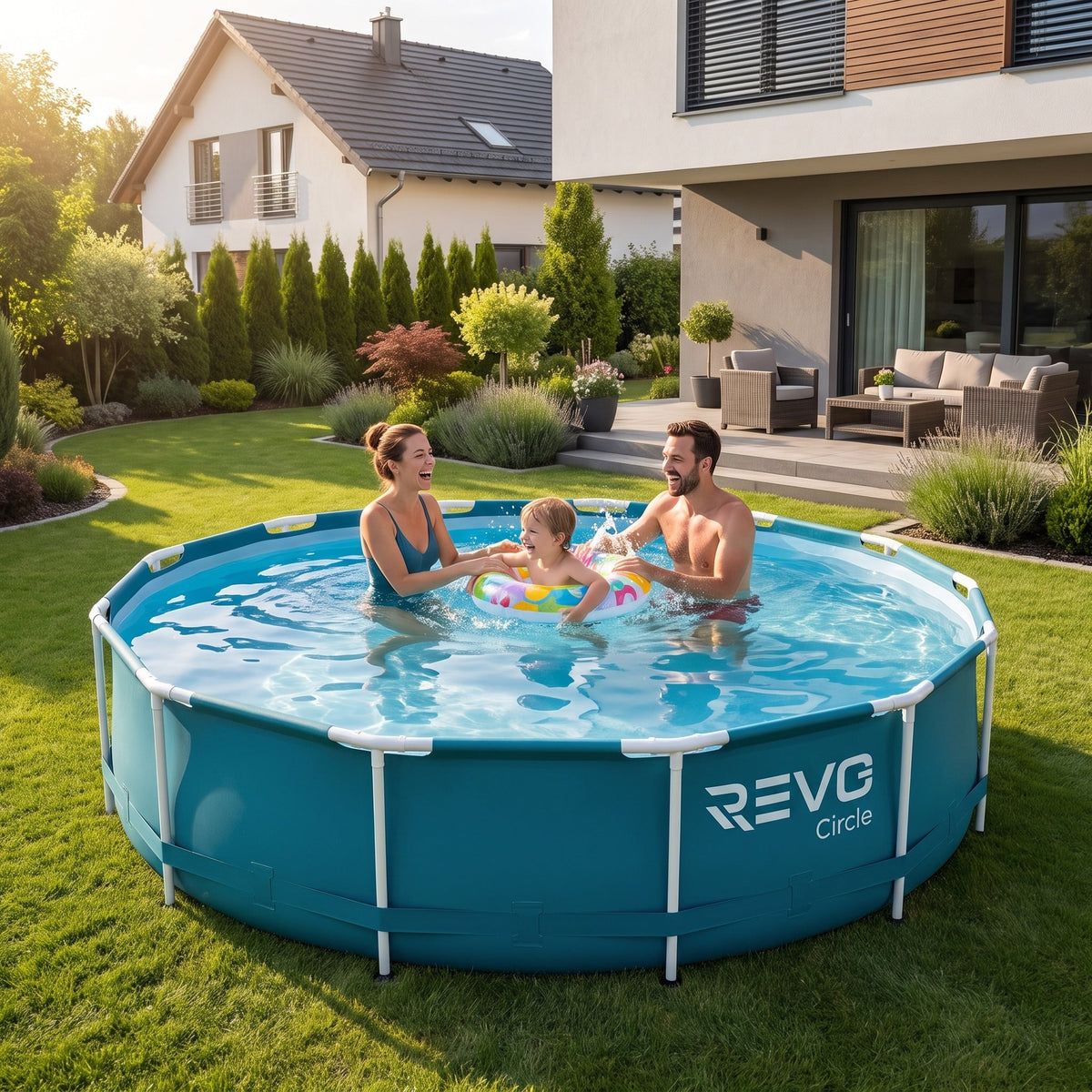 Piscine hors-sol ronde REVO Aqua Circle – Ø 366 × 76 cm – 6 503 L – Liner renforcé 3 couches
