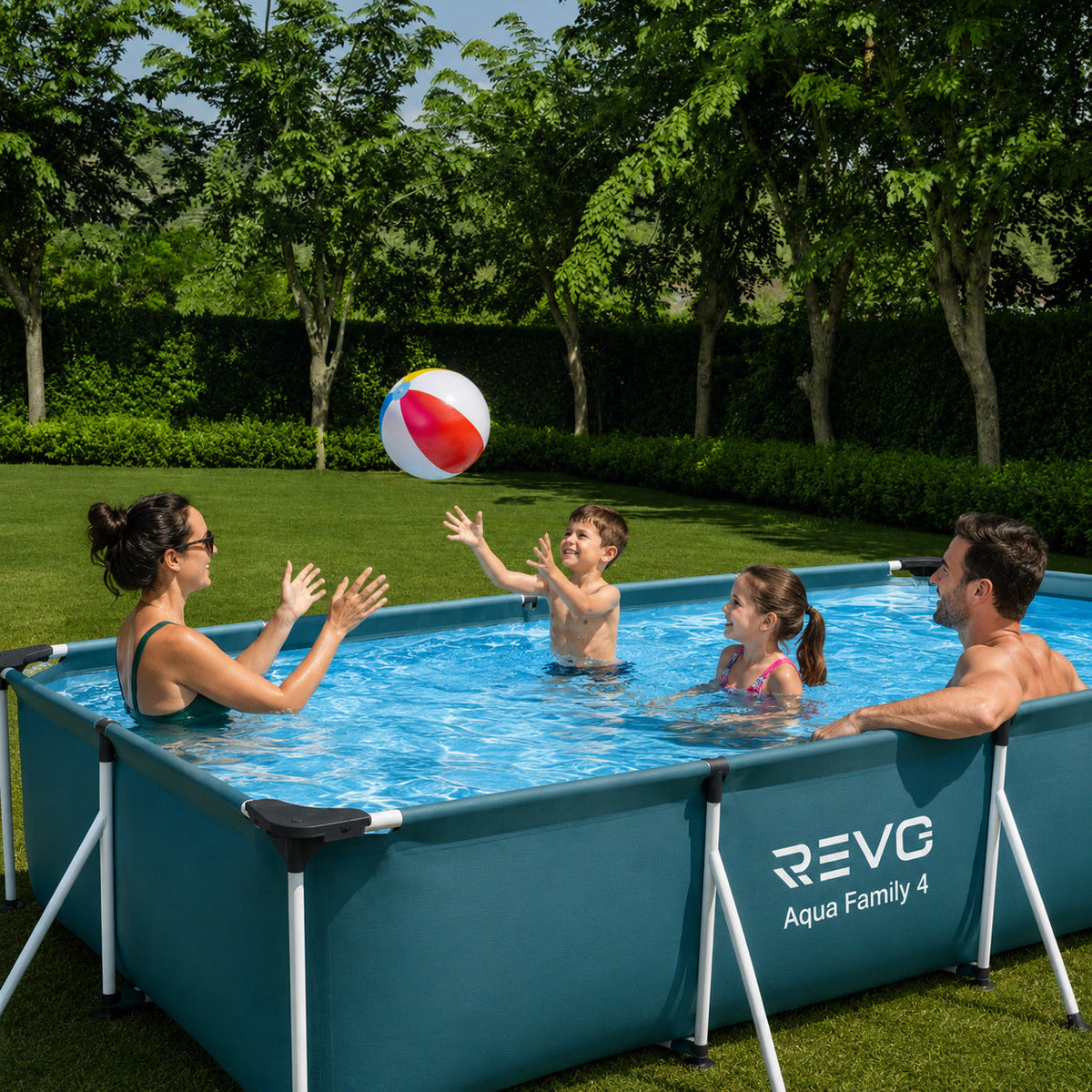 Piscine hors-sol rectangulaire REVO Aqua Family 4 – 400 × 211 × 81 cm – 5 700 L – Filtration à cartouche