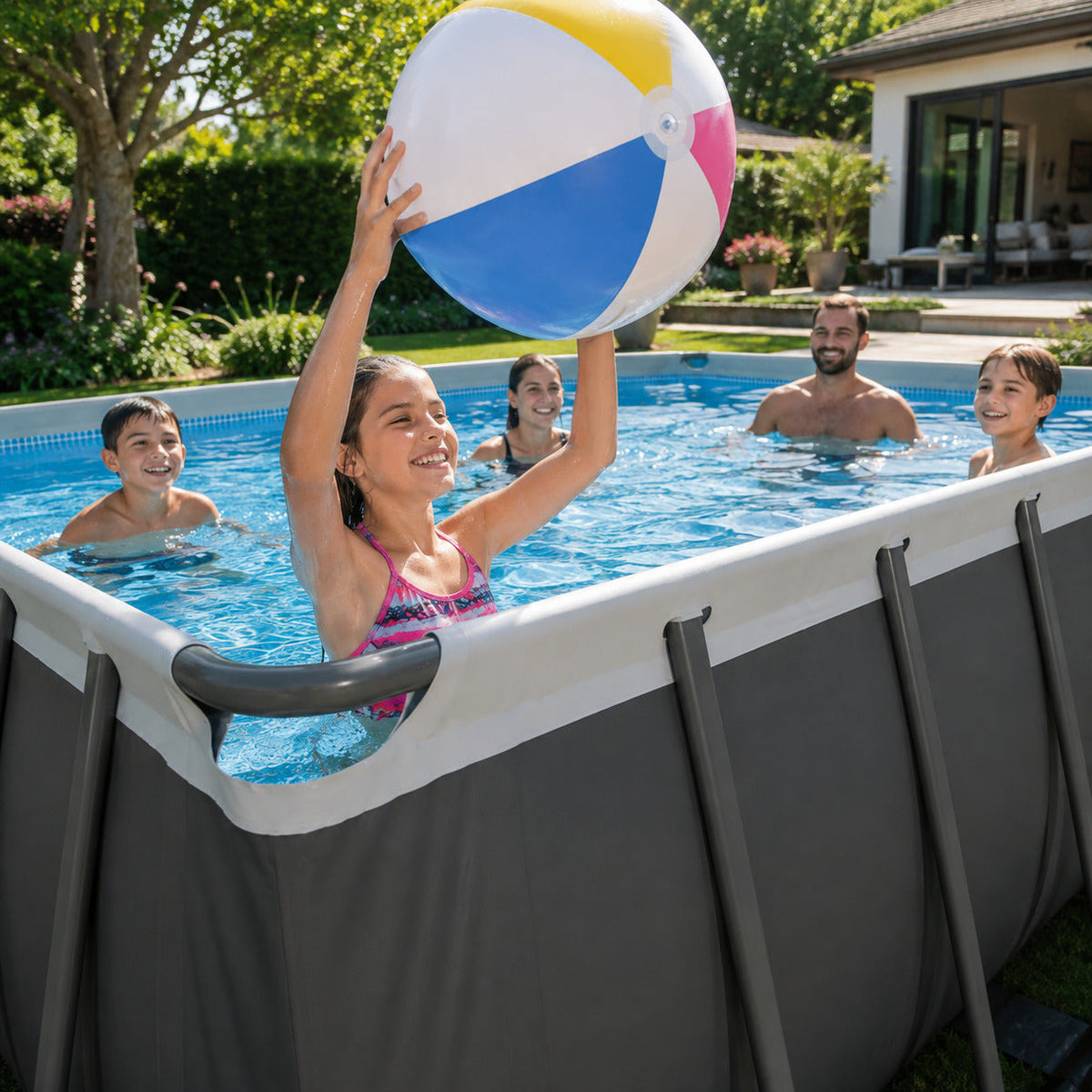 Piscine hors-sol rectangulaire REVO Aqua Pro 5 – 549 × 274 × 132 cm – 17 203 L – Filtre à sable – Échelle et bâche incluses
