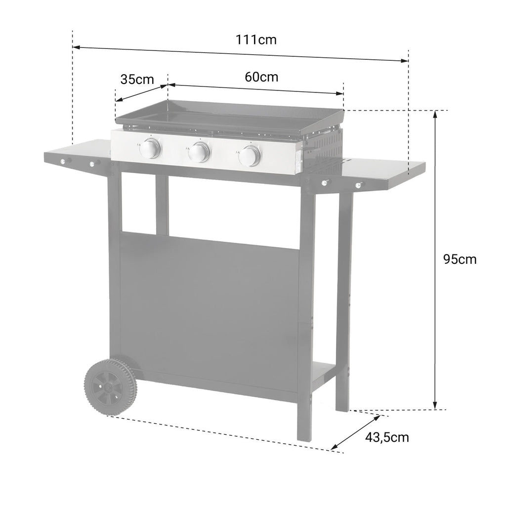 REVO Mérida Gas Plancha – 3 burners 6 kW with trolley – Enameled steel plate