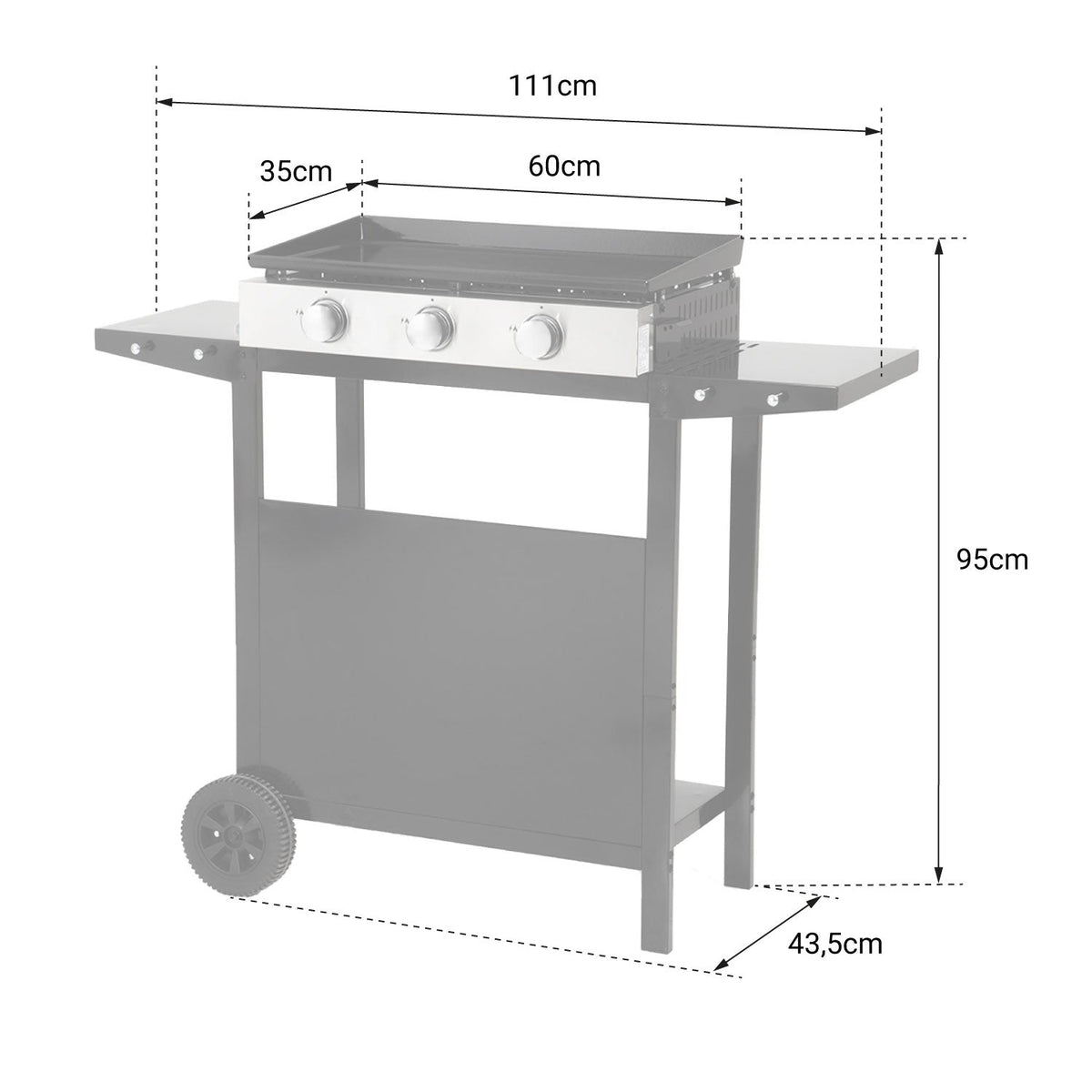 REVO Mérida Gas Plancha – 3 burners 6 kW with trolley – Enameled steel plate