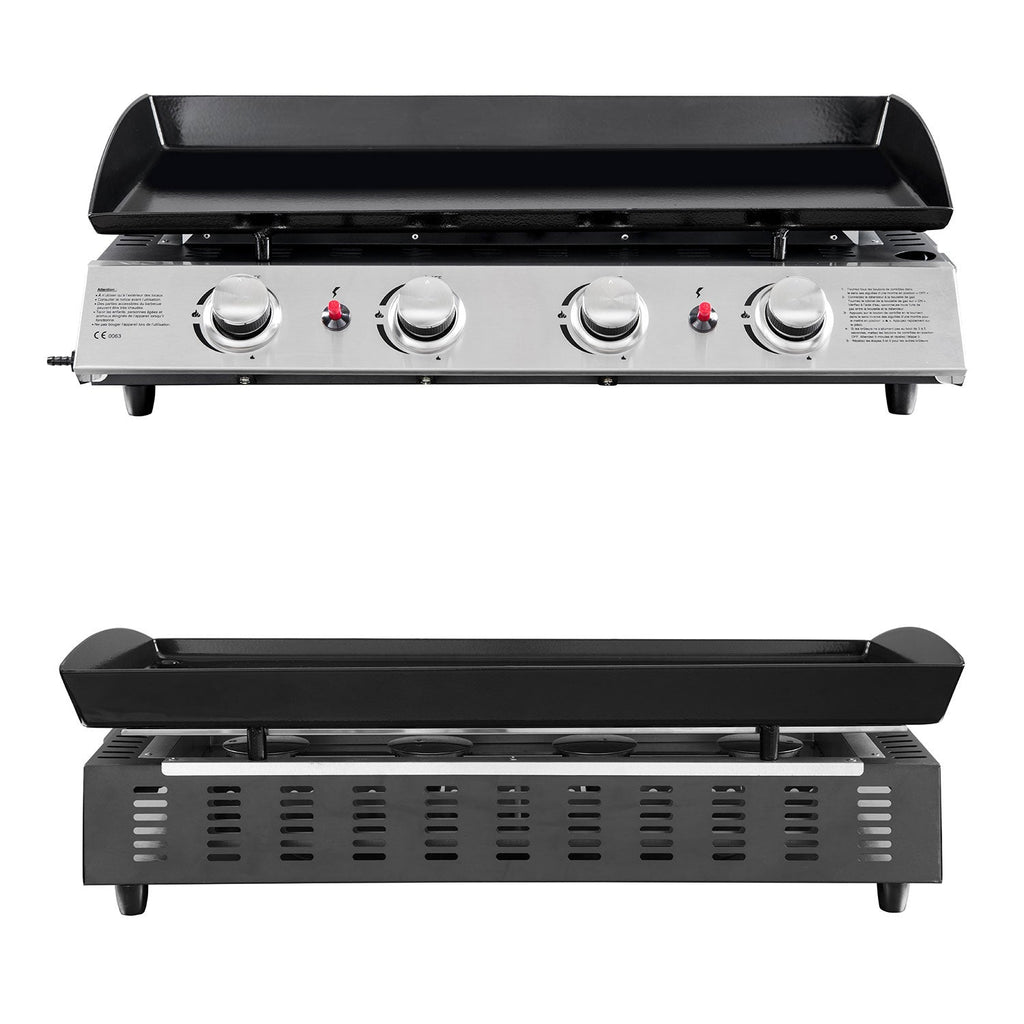 Plancha gaz REVO Valencia – 4 brûleurs 10 kW Butane/Propane avec plaque en acier émaillé