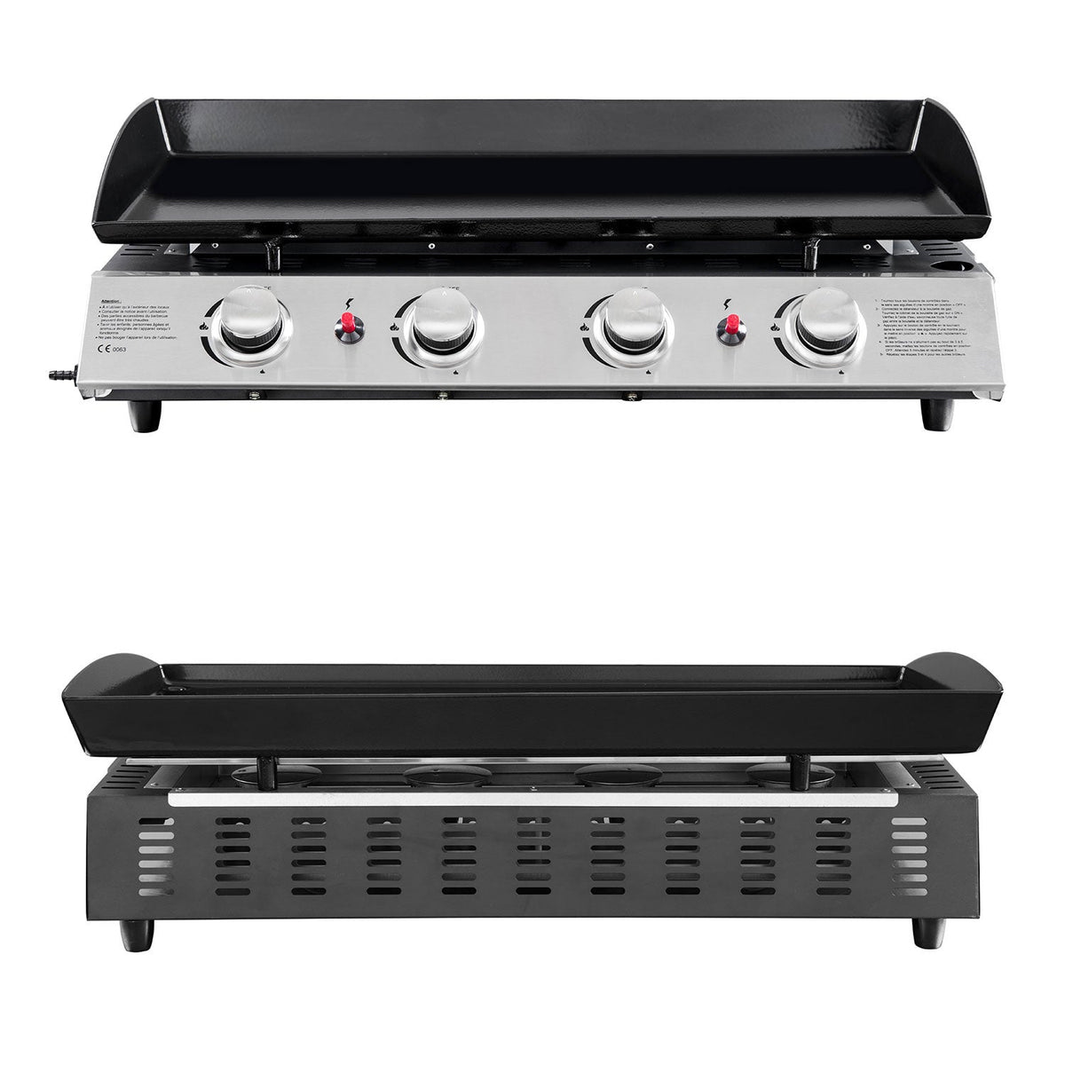 Plancha gaz REVO Valencia – 4 brûleurs 10 kW Butane/Propane avec plaque en acier émaillé