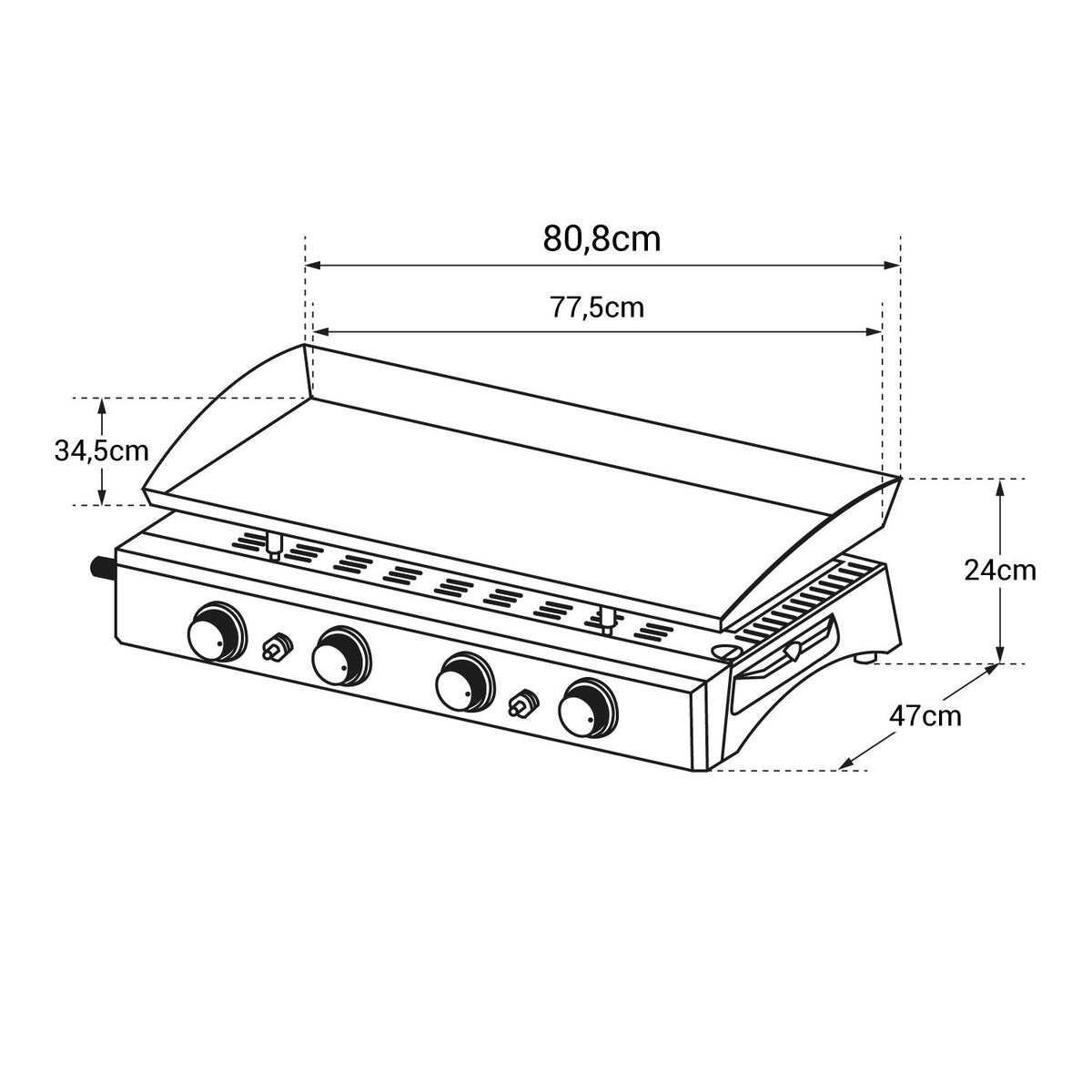 Plancha gaz REVO Valencia – 4 brûleurs 10 kW Butane/Propane avec plaque en acier émaillé